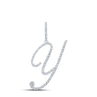 10kt White Gold Diamond Initial Pendant | Radiant Round Diamond Y Letter Pendant 1/2 Cttw | Splendid Jewellery - Splendid Jewellery
