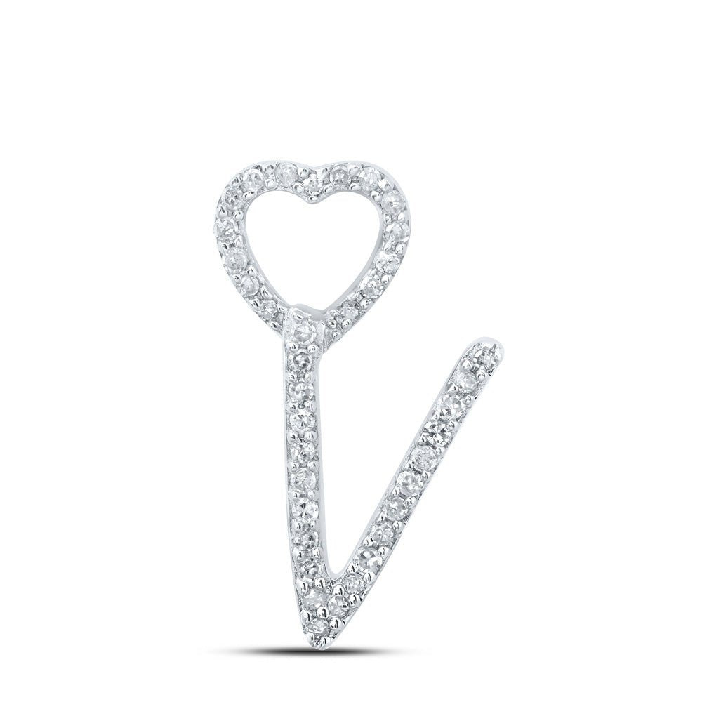 10kt White Gold Diamond Initial V Heart Pendant - Personalized Symbol of Love - Splendid Jewellery