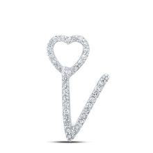 Load image into Gallery viewer, 10kt White Gold Diamond Initial V Heart Pendant - Personalized Symbol of Love - Splendid Jewellery