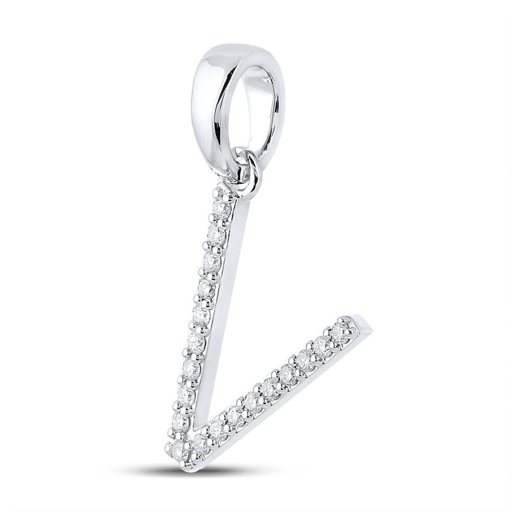 10kt White Gold Diamond Initial V Pendant - A Radiant Expression of Elegance and Individuality - Splendid Jewellery