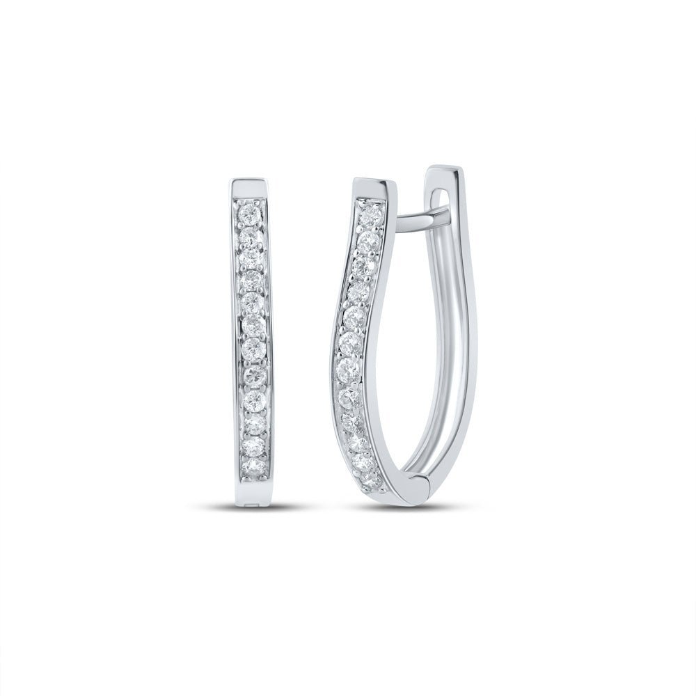 10kt White Gold Diamond Oblong Hoop Earrings - Timeless Elegance in Motion - Splendid Jewellery