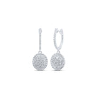 10kt White Gold Diamond Oval Dangle Hoop Earrings - Exquisite Elegance - Splendid Jewellery