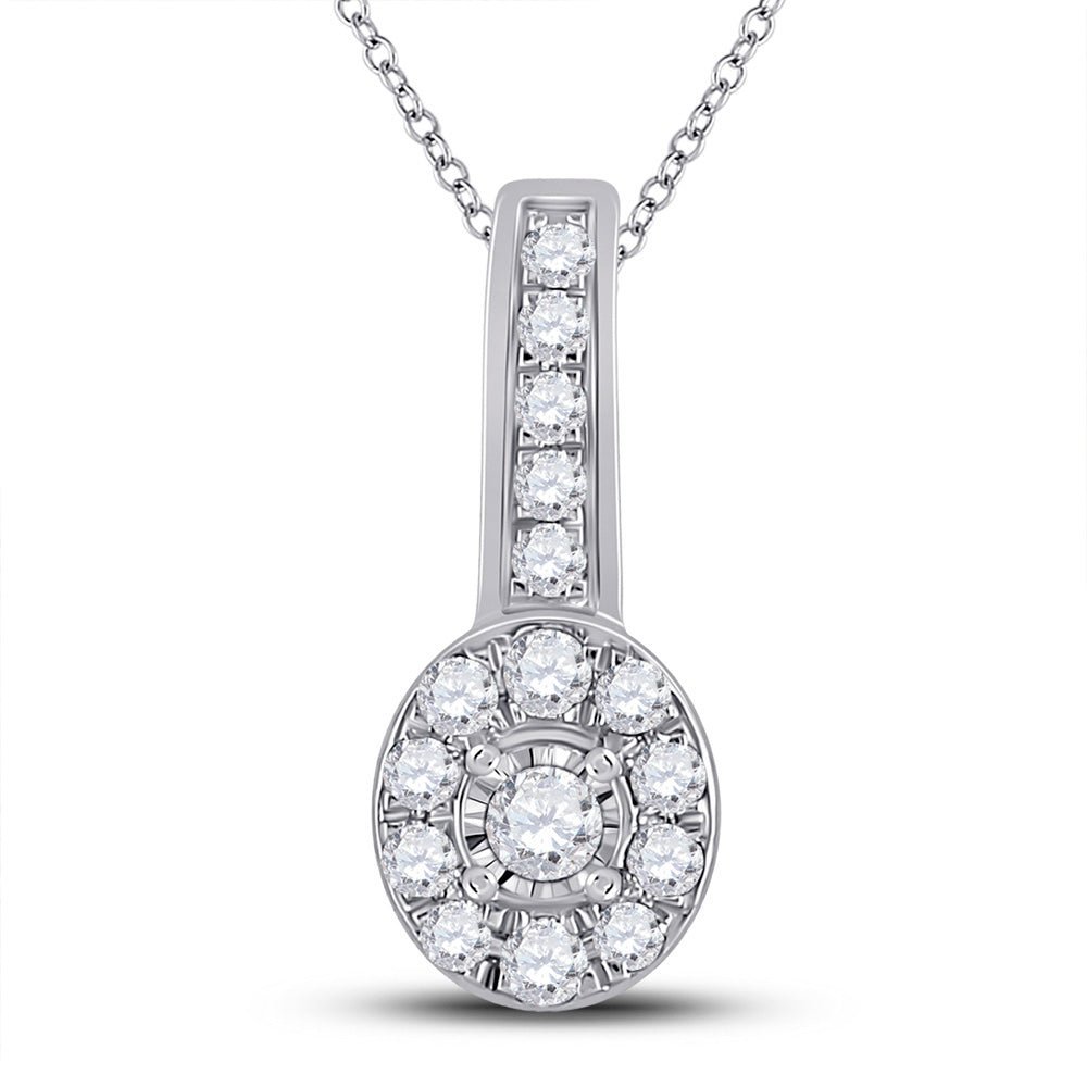 10kt White Gold Diamond Oval Pendant - A Radiant Masterpiece of Elegance - Splendid Jewellery