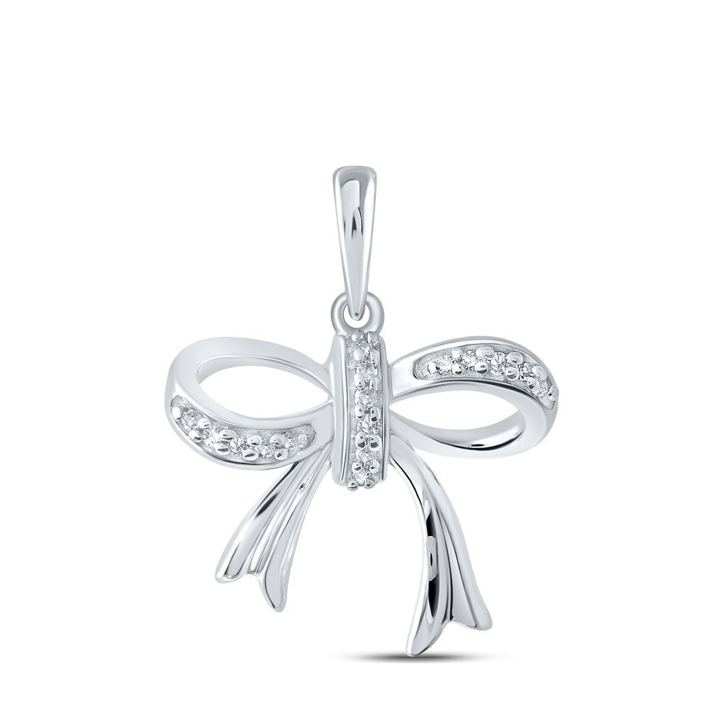 10kt White Gold Diamond Ribbon Bow Fashion Pendant - Splendid Jewellery