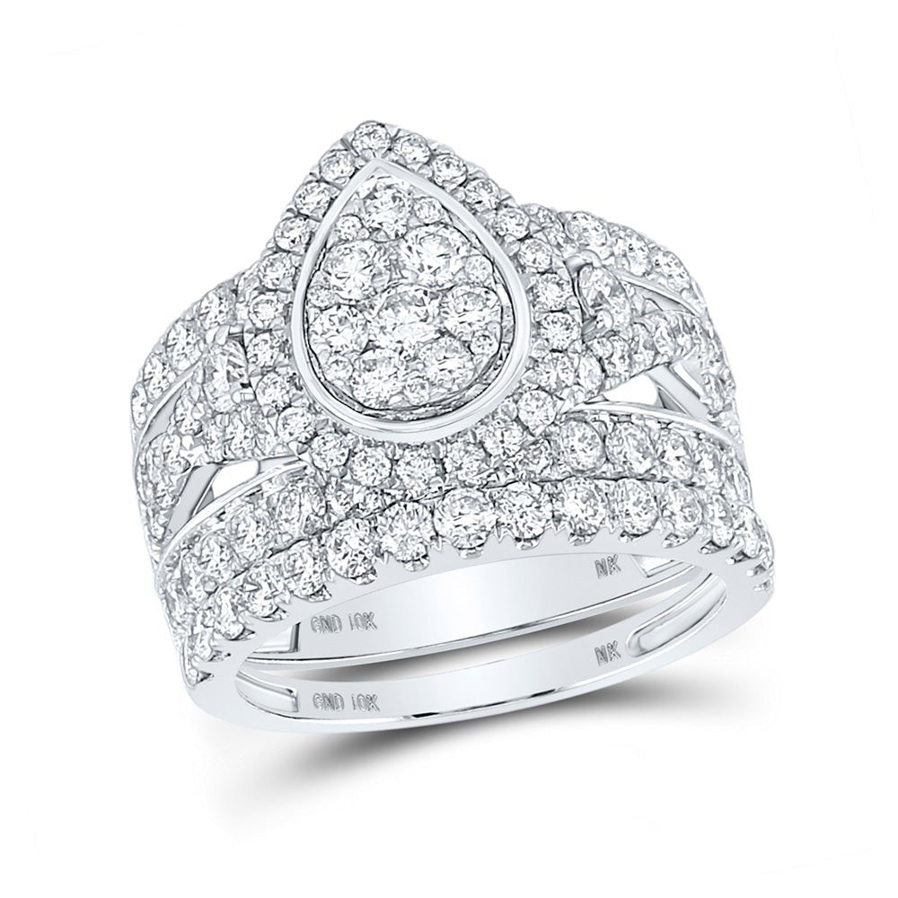 10kt White Gold Diamond Teardrop Bridal Wedding Ring Band Set - Splendid Jewellery