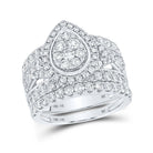 10kt White Gold Diamond Teardrop Bridal Wedding Ring Band Set - Splendid Jewellery