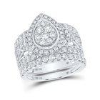 10kt White Gold Diamond Teardrop Bridal Wedding Ring Band Set - Splendid Jewellery