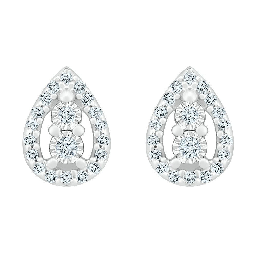 10kt White Gold Diamond Teardrop Earrings - Timeless Elegance and Sparkling Brilliance - Splendid Jewellery