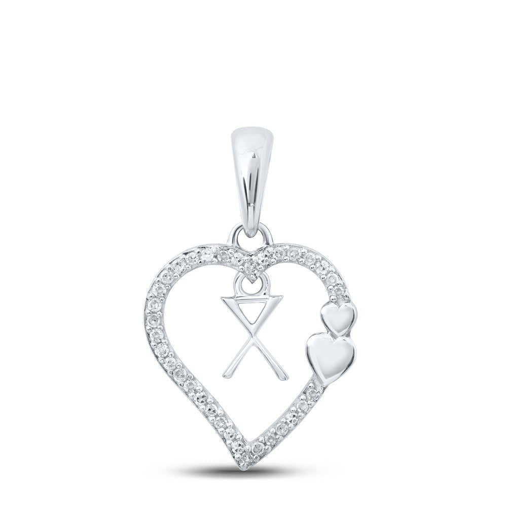 10kt White Gold Diamond X Heart Initial Pendant - Personalized Elegance - Splendid Jewellery