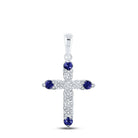 10kt White Gold Gemstone Cross Pendant with Blue Sapphire and Diamond Accents - A Captivating Symbol of Faith and Love - Splendid Jewellery