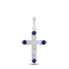 10kt White Gold Gemstone Cross Pendant with Blue Sapphire and Diamond Accents - A Captivating Symbol of Faith and Love - Splendid Jewellery