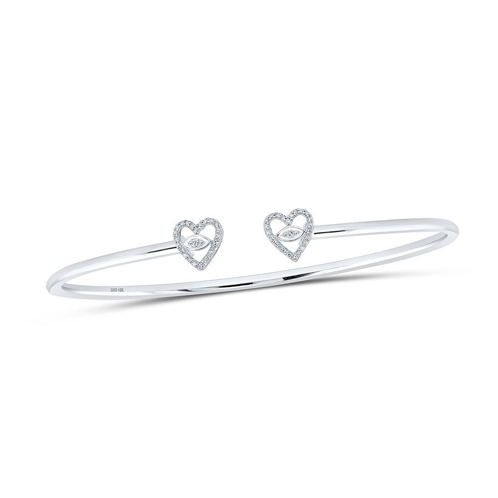 10kt White Gold Heart Bracelet with Round Diamond Accent - 1/10 Cttw - Splendid Jewellery