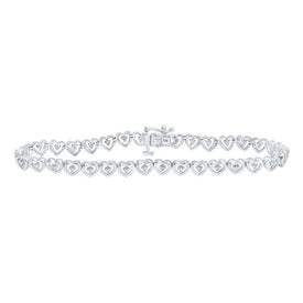 10kt White Gold Heart Bracelet with Round Diamond Accents - 1/4 Carat Total Weight - Splendid Jewellery