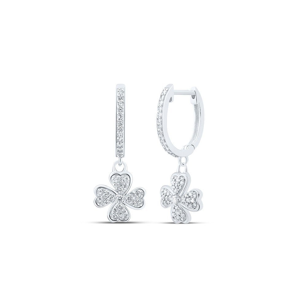 10kt White Gold Heart Clover Diamond Dangle Earrings - Radiant Elegance - Splendid Jewellery