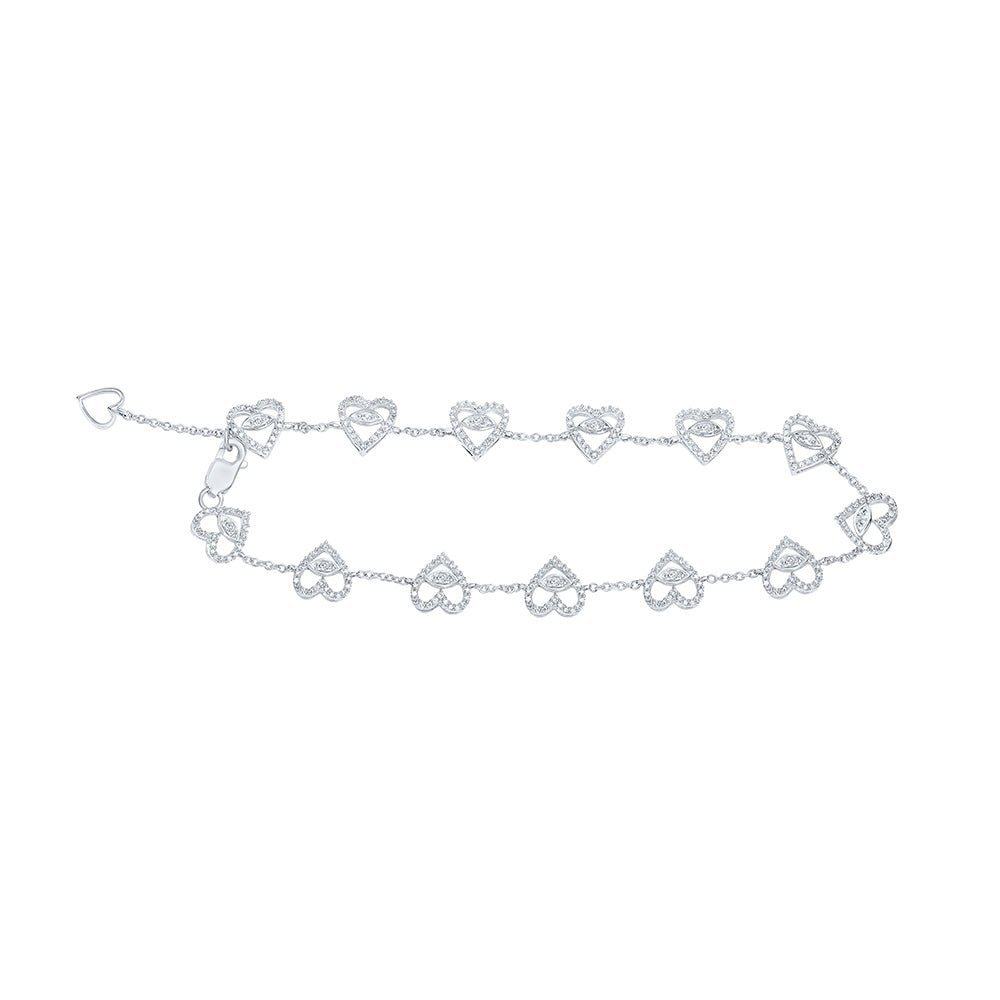 10kt White Gold Heart Diamond Bracelet - 3/4 Ct.t.w. - Splendid Jewellery