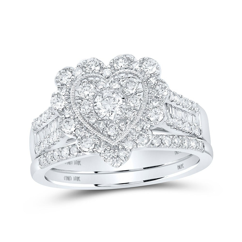 10kt White Gold Heart - shaped Diamond Bridal Wedding Ring Band Set - Splendid Jewellery