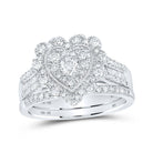 10kt White Gold Heart - shaped Diamond Bridal Wedding Ring Band Set - Splendid Jewellery