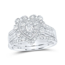 Load image into Gallery viewer, 10kt White Gold Heart - shaped Diamond Bridal Wedding Ring Band Set - Splendid Jewellery