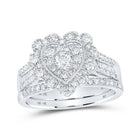 10kt White Gold Heart - shaped Diamond Bridal Wedding Ring Band Set - Splendid Jewellery