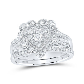 10kt White Gold Heart - shaped Diamond Bridal Wedding Ring Band Set - Splendid Jewellery