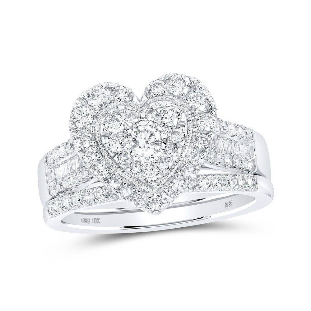 10kt White Gold Heart - Shaped Diamond Wedding Ring Set - A Radiant Promise - Splendid Jewellery