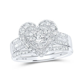 10kt White Gold Heart - Shaped Diamond Wedding Ring Set - A Radiant Promise - Splendid Jewellery