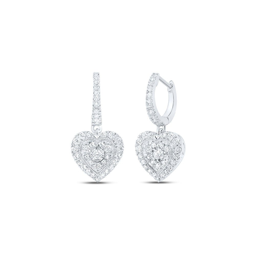 10kt White Gold Heart Shimmer Diamond Dangle Earrings - Splendid Jewellery