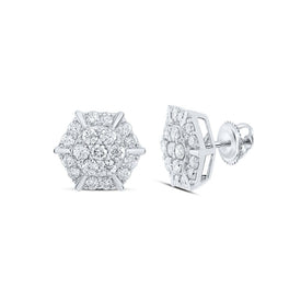 10kt White Gold Hexagon Cluster Diamond Earrings - A Mesmerizing Brilliance - Splendid Jewellery
