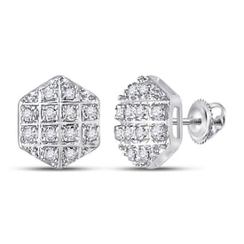 10kt White Gold Hexagon Cluster Diamond Earrings for Men - Brilliant Sparkles for Stylish Gentlemen - Splendid Jewellery