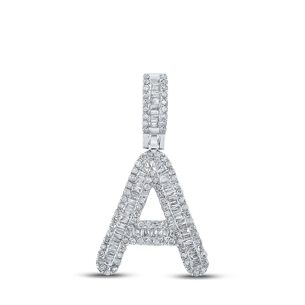 10kt White Gold Mens Baguette Diamond A Initial Letter Pendant 1/2 Cttw - Distinguished Elegance - Splendid Jewellery