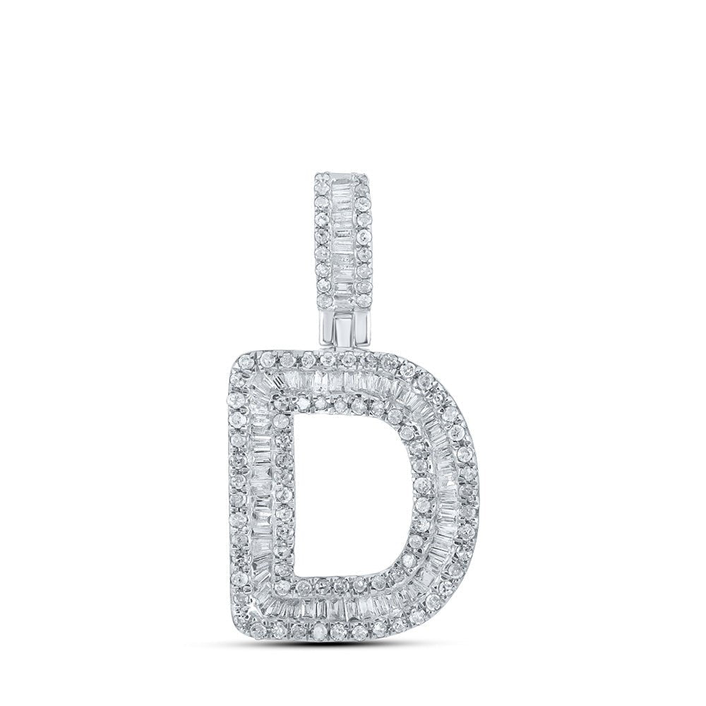 10kt White Gold Men's Baguette Diamond D Initial Letter Pendant - 1/2 Cttw - Splendid Jewellery