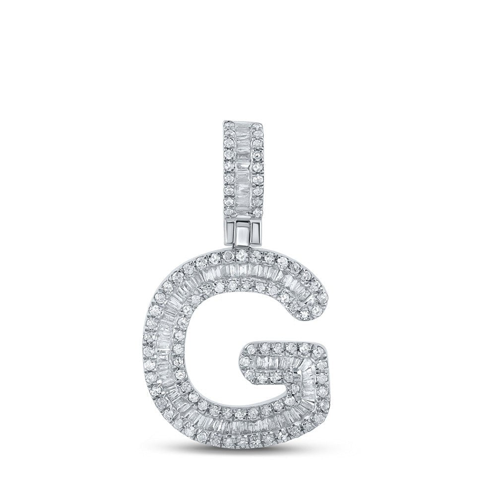 10kt White Gold Men's Baguette Diamond G Initial Pendant - 1/2 Cttw - Splendid Jewellery