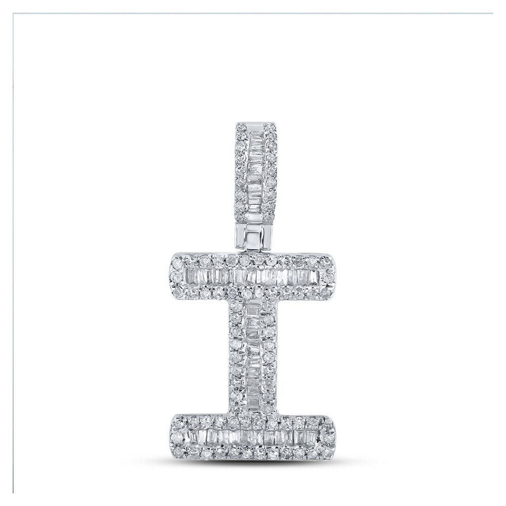 10kt White Gold Men's Baguette Diamond I Initial Pendant - 3/8 Cttw - Splendid Jewellery