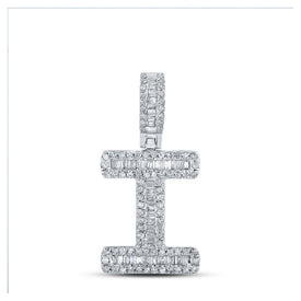 10kt White Gold Men's Baguette Diamond I Initial Pendant - 3/8 Cttw - Splendid Jewellery