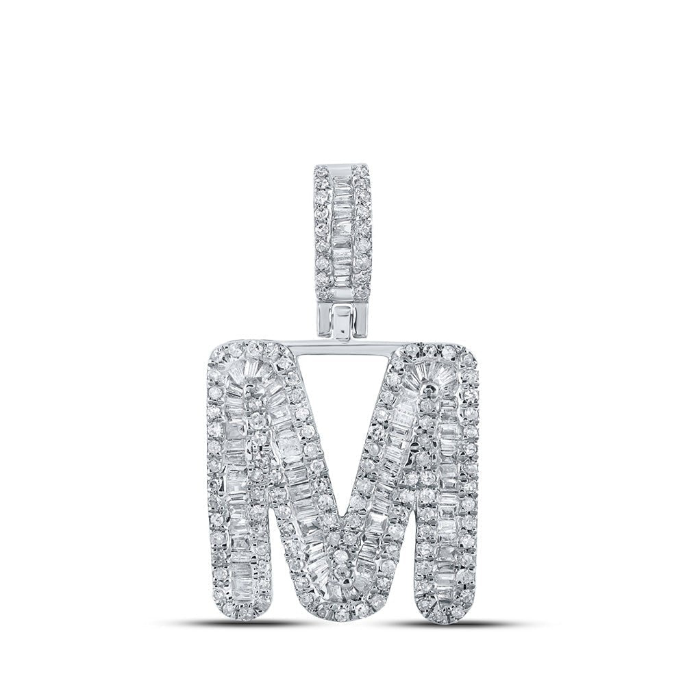 10kt White Gold Men's Baguette Diamond M Initial Pendant - 3/4 Cttw | Splendid Jewellery - Splendid Jewellery