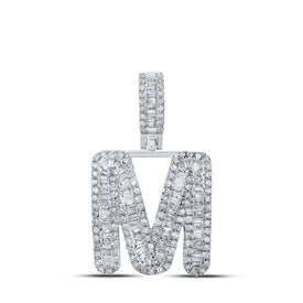 10kt White Gold Men's Baguette Diamond M Initial Pendant - 3/4 Cttw | Splendid Jewellery - Splendid Jewellery