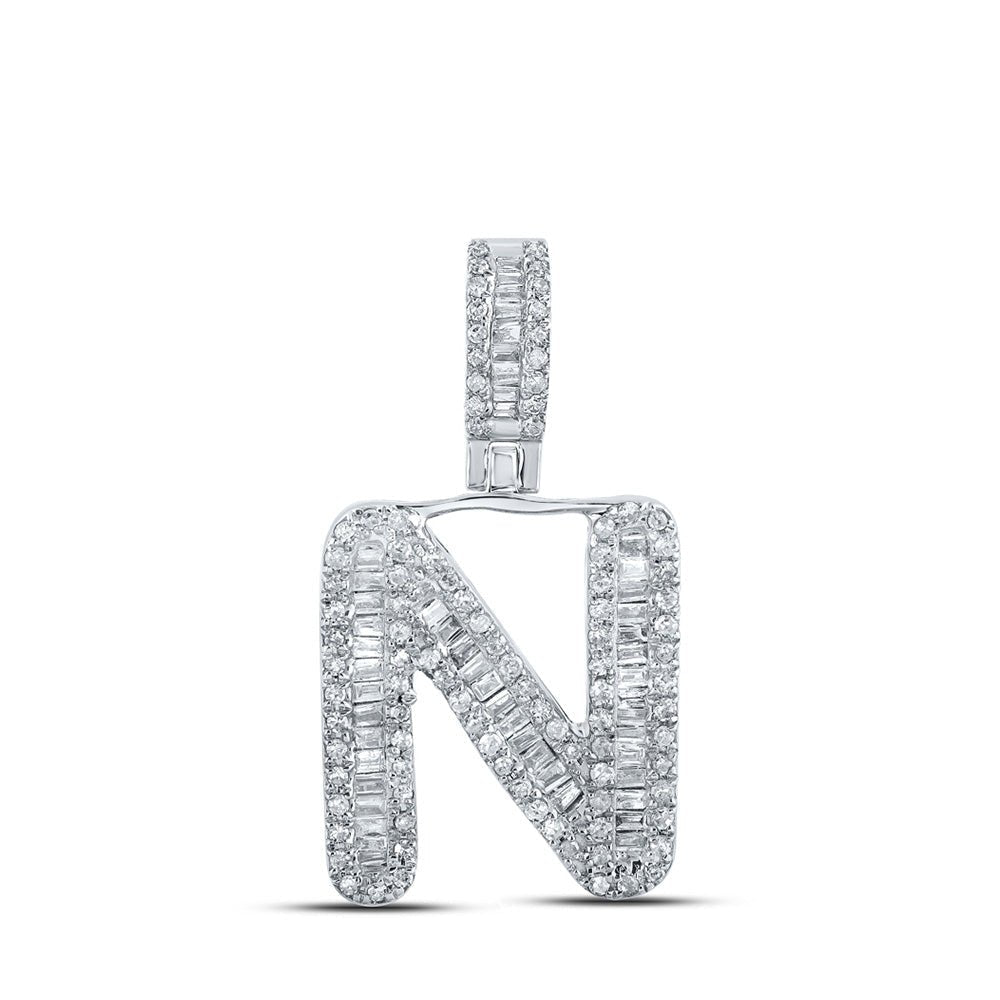 10kt White Gold Men's Baguette Diamond N Initial Pendant - 1/2 Cttw - Splendid Jewellery