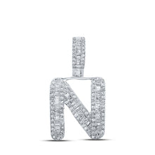 Load image into Gallery viewer, 10kt White Gold Men's Baguette Diamond N Initial Pendant - 1/2 Cttw - Splendid Jewellery
