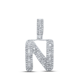10kt White Gold Men's Baguette Diamond N Initial Pendant - 1/2 Cttw - Splendid Jewellery