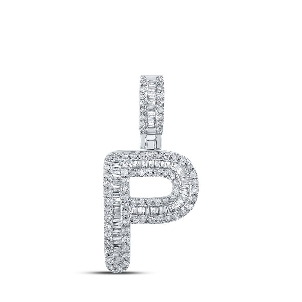 10kt White Gold Men's Baguette Diamond P Initial Letter Pendant 3/8 Cttw - Splendid Jewellery
