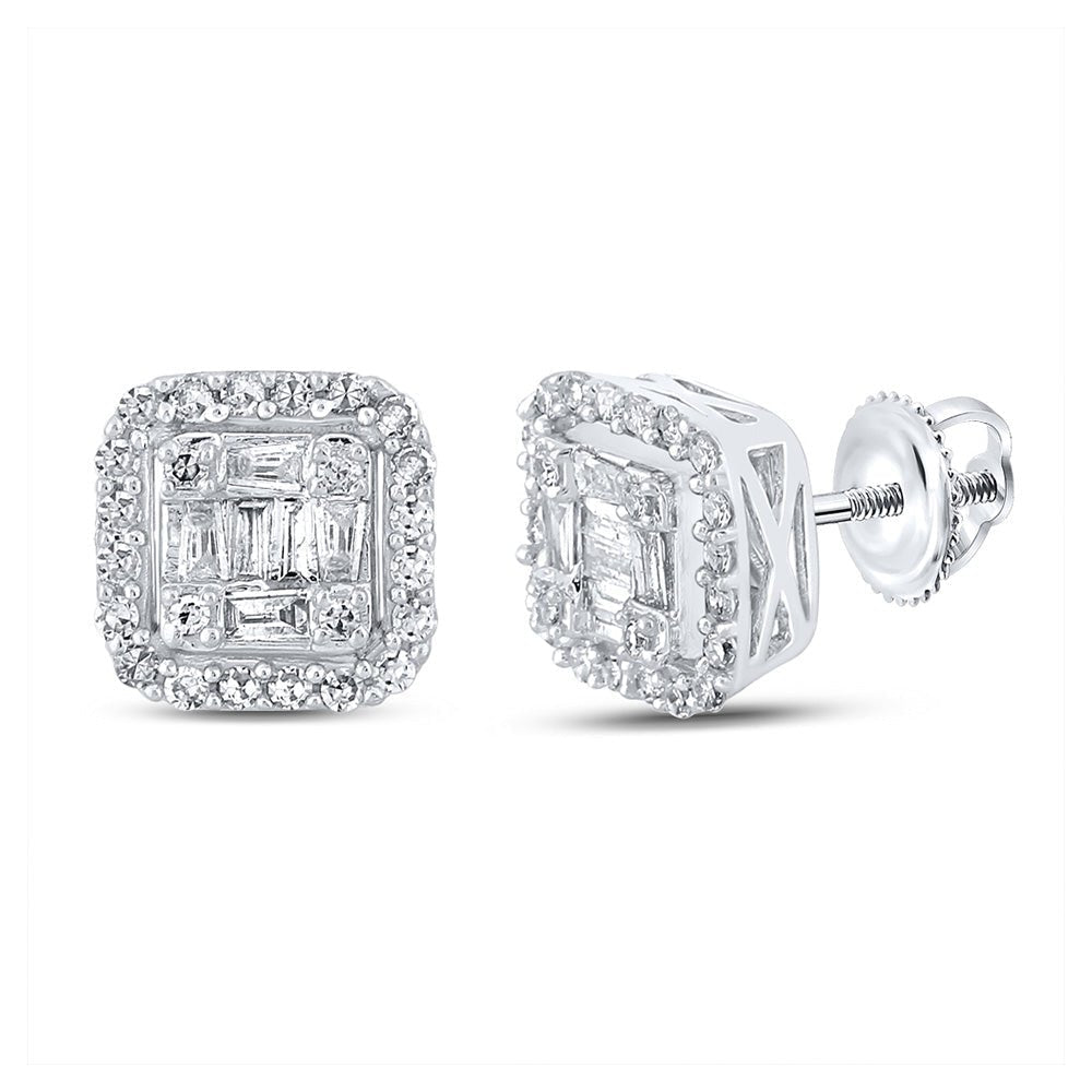 10kt White Gold Men's Baguette Diamond Square Earrings 1/2 Cttw | Exquisite Brilliance - Splendid Jewellery