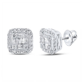 10kt White Gold Men's Baguette Diamond Square Earrings 1/2 Cttw | Exquisite Brilliance - Splendid Jewellery
