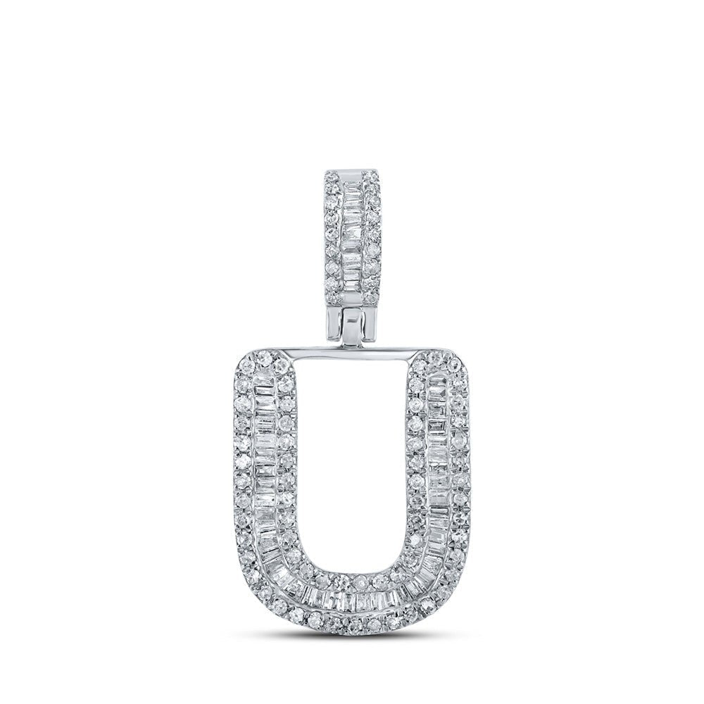 10kt White Gold Men's Baguette Diamond U Initial Pendant - 3/8 Cttw - Splendid Jewellery