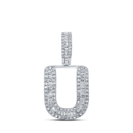 10kt White Gold Men's Baguette Diamond U Initial Pendant - 3/8 Cttw - Splendid Jewellery