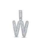 10kt White Gold Mens Baguette Diamond W Initial Letter Pendant 5/8 Cttw - Splendid Jewellery