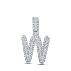 10kt White Gold Mens Baguette Diamond W Initial Letter Pendant 5/8 Cttw - Splendid Jewellery