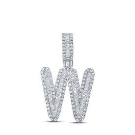 10kt White Gold Mens Baguette Diamond W Initial Letter Pendant 5/8 Cttw - Splendid Jewellery