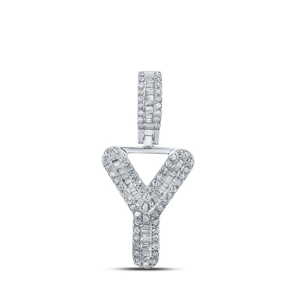 10kt White Gold Men's Baguette Diamond Y Initial Pendant - 1/3 Cttw - Splendid Jewellery