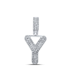 10kt White Gold Men's Baguette Diamond Y Initial Pendant - 1/3 Cttw - Splendid Jewellery