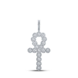 10kt White Gold Men's Diamond Ankh Cross Charm Pendant - 1 Cttw - Splendid Jewellery